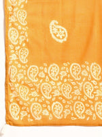 Thumbnail for Anouk Mustard Yellow & Off White Paisley Mirror Cotton Straight Kurta Trousers Dupatta - Distacart