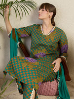 Thumbnail for Indo Era Women Floral Printed Regular Beads and Stones Kurta with Trousers & With Dupatta