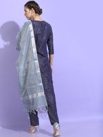 Thumbnail for Vishudh Women Blue Striped Pure Cotton Kurta with Trousers & With Dupatta
