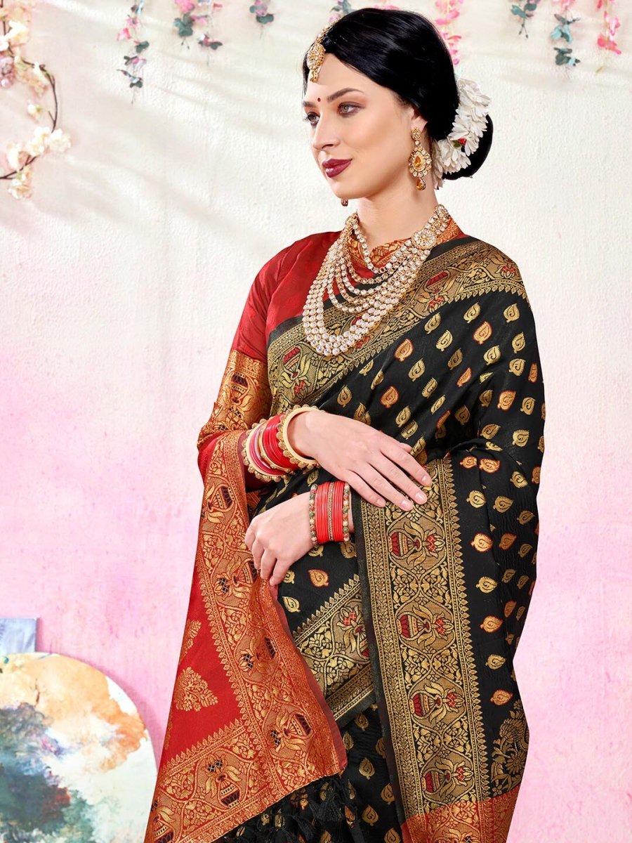 Anouk Black & Red Ethnic Motifs Woven Design Zari Art Silk Kanjeevaram Saree - Distacart