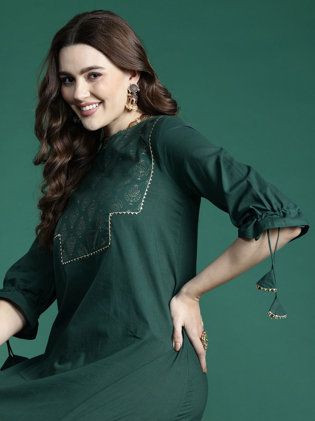 Sangria Ethnic Motifs Printed Gotta Patti Pure Cotton Kurta - Distacart