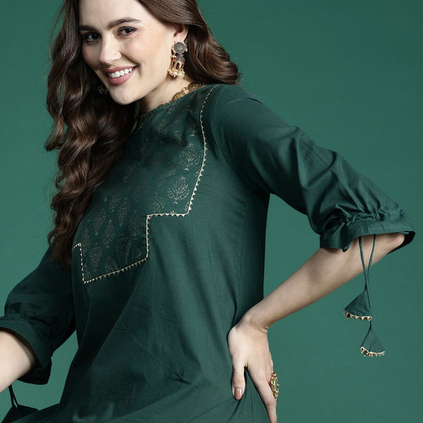 Sangria Ethnic Motifs Printed Gotta Patti Pure Cotton Kurta - Distacart