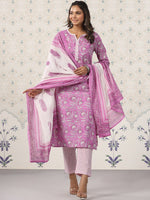 Thumbnail for Ode by House of Pataudi Printed Notched Neck Pure Cotton Kurta With Trousers & Dupatta - Distacart
