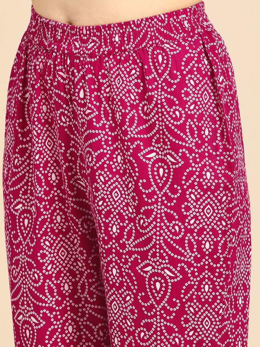 Anouk Women Pink & White Bandhani Printed Pure Cotton Kurta with Trousers - Distacart