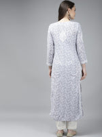 Thumbnail for ADA Women Grey & White Floral Chikankari Cotton Handloom Kurta - Distacart