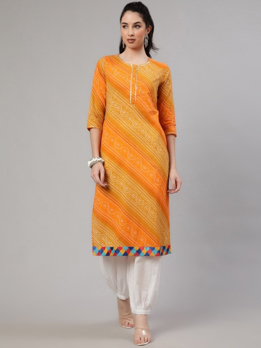 Aks Bandhani Printed Gotta Patti Regular Pure Cotton Kurta with Harem Pants - Distacart
