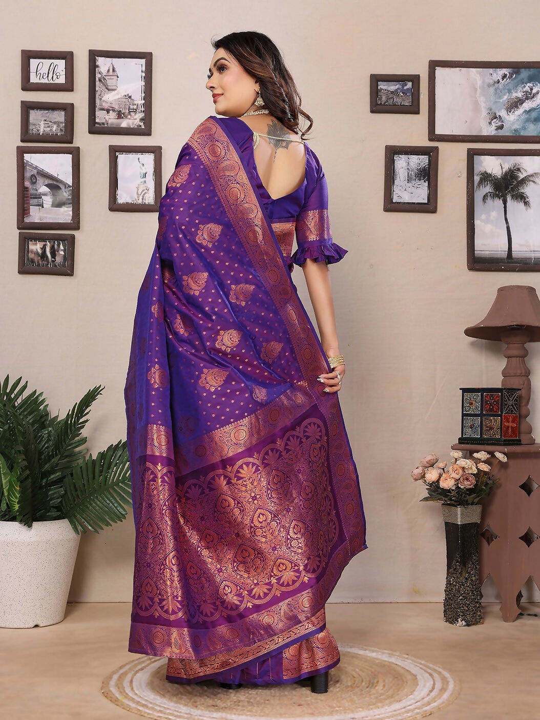 Joban Fashion Banarasi Purple Woven Soft Silk Saree