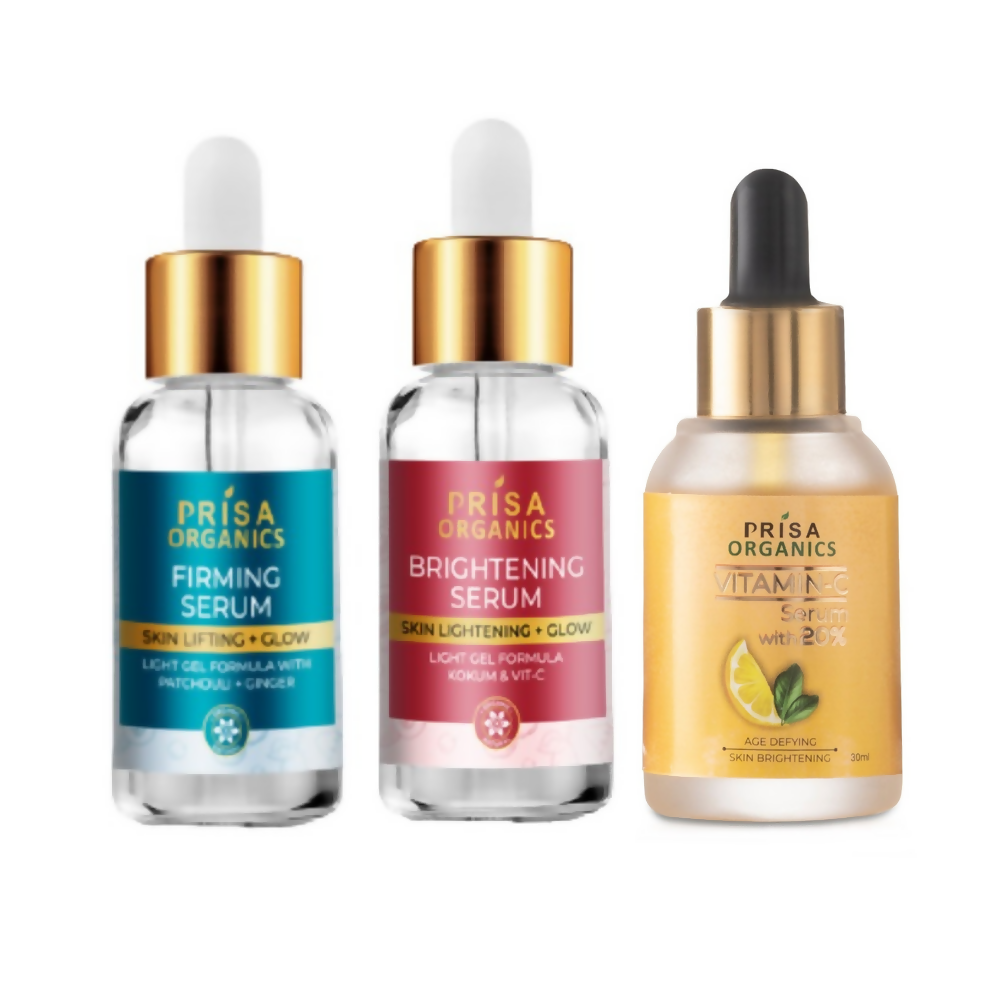 Prisa Organics 20% Vitamin C Serum, Skin Firming + Anti Ageing Face Serum and Brightening Face Serum Combo - Distacart