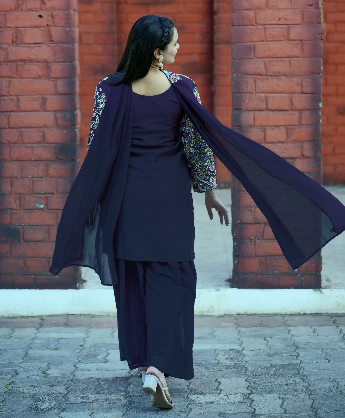 Teeya Creation Blue Color Tapeta Silk Embroidery Work Party Wear Palazzo Set - Distacart