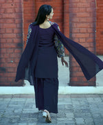 Thumbnail for Teeya Creation Blue Color Tapeta Silk Embroidery Work Party Wear Palazzo Set - Distacart