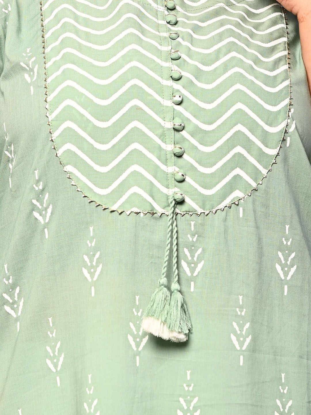 Swasti Women Green & seacrest Geometric Embroidered Floral Pathani Kurta - Distacart