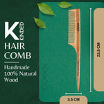 Thumbnail for KINDED Handmade Oil Treated Wooden Hair Comb   Neem Wood NW09, Regular Tooth Tail Comb