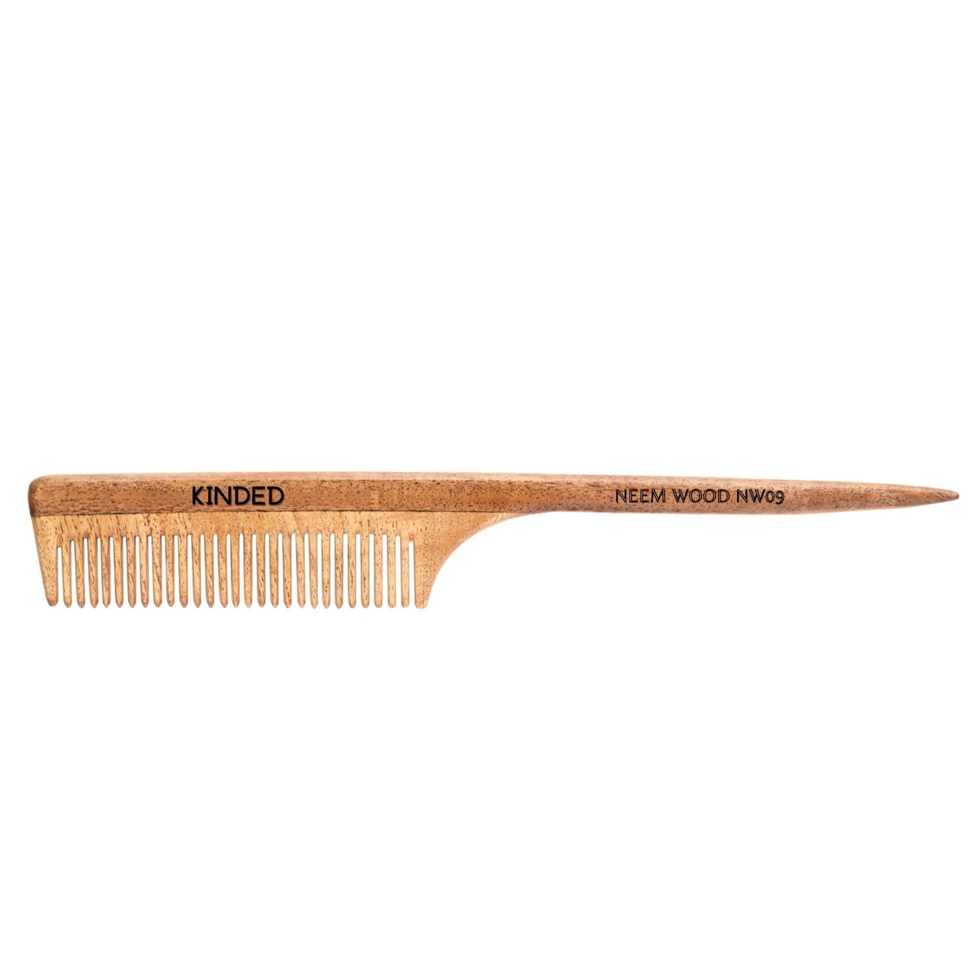 KINDED Handmade Oil Treated Wooden Hair Comb   Neem Wood NW09, Regular Tooth Tail Comb
