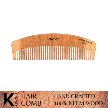 KINDED Handmade Oil Treated Wooden Hair Comb   Neem Wood NW83, Regular Tooth