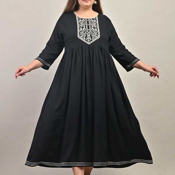 Swasti Plus Size Round Neck Gathered Ethnic Motifs Embroidered Gown Ethnic Dress - Distacart