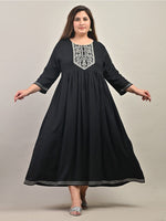 Thumbnail for Swasti Plus Size Round Neck Gathered Ethnic Motifs Embroidered Gown Ethnic Dress