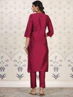 Thumbnail for Ode by House of Pataudi Yoke Design Embroidered Kurta with Trousers - Distacart