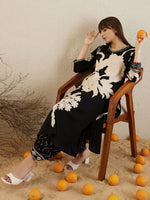 Thumbnail for Indo Era Black Floral Printed V-Neck Sequinned A-Line Kurta With Salwar