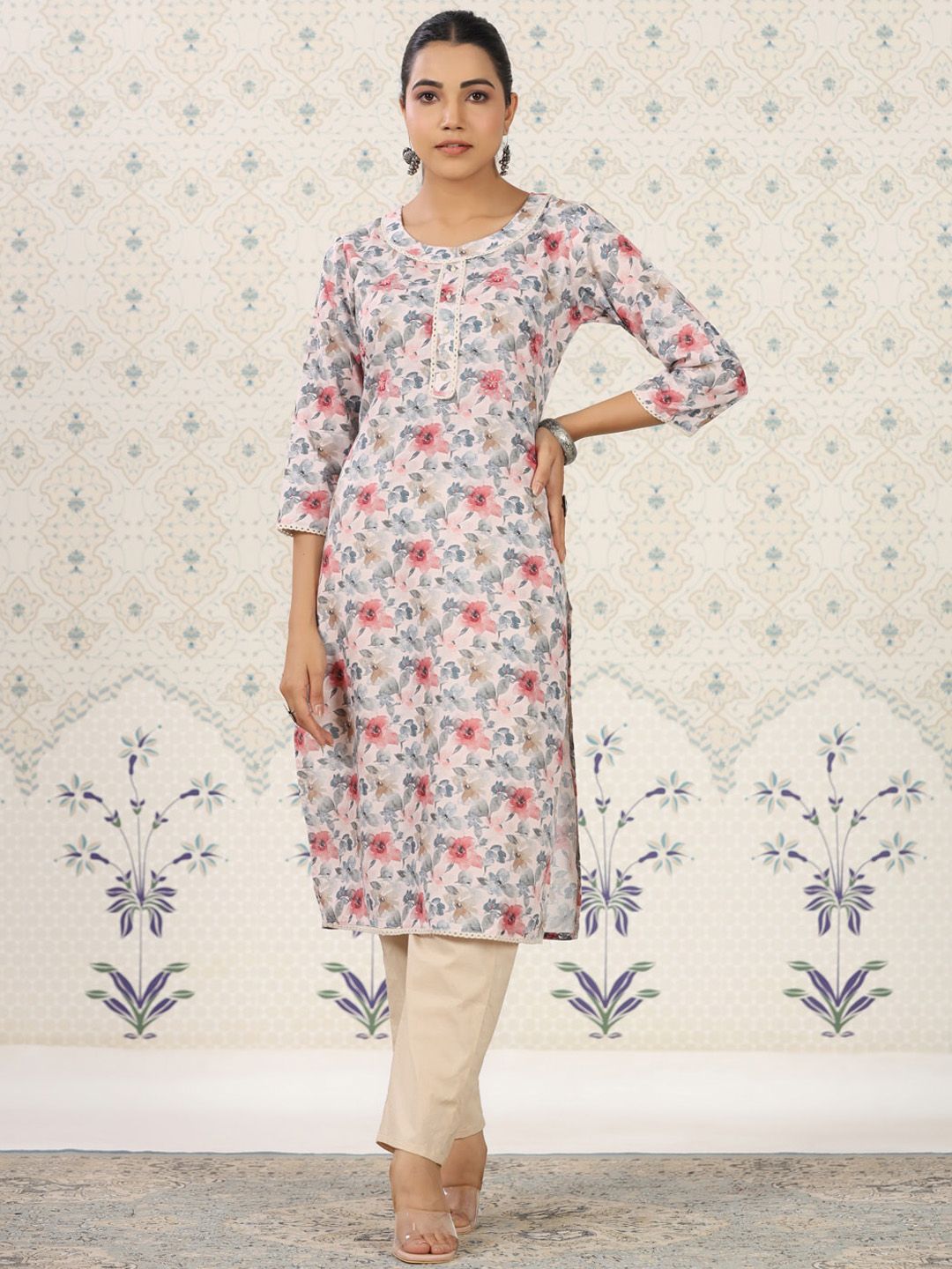 Ode by House of Pataudi Floral Printed Straight Kurta - Distacart