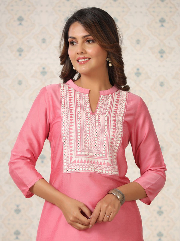 Ode by House of Pataudi Floral Embroidered Regular Thread Work Kurta with Trousers - Distacart