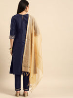 Thumbnail for All About You Women Navy Blue Embroidered Kurta with Trousers & With Dupatta - Distacart
