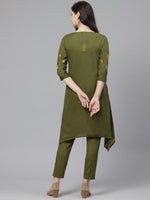 Thumbnail for ADA Women Green & Yellow Chikankari Embroidered Sustainable Handloom Kurta with Trousers - Distacart