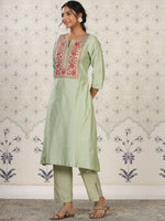 Thumbnail for Ode by House of Pataudi Yoke Design Embroidered Kurta with Trousers - Distacart