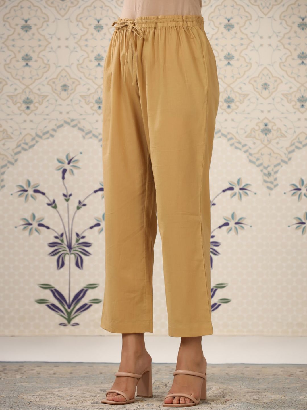 Ode by House of Pataudi Maroon & Beige Printed Pure Cotton Kurta With Palazzos - Distacart