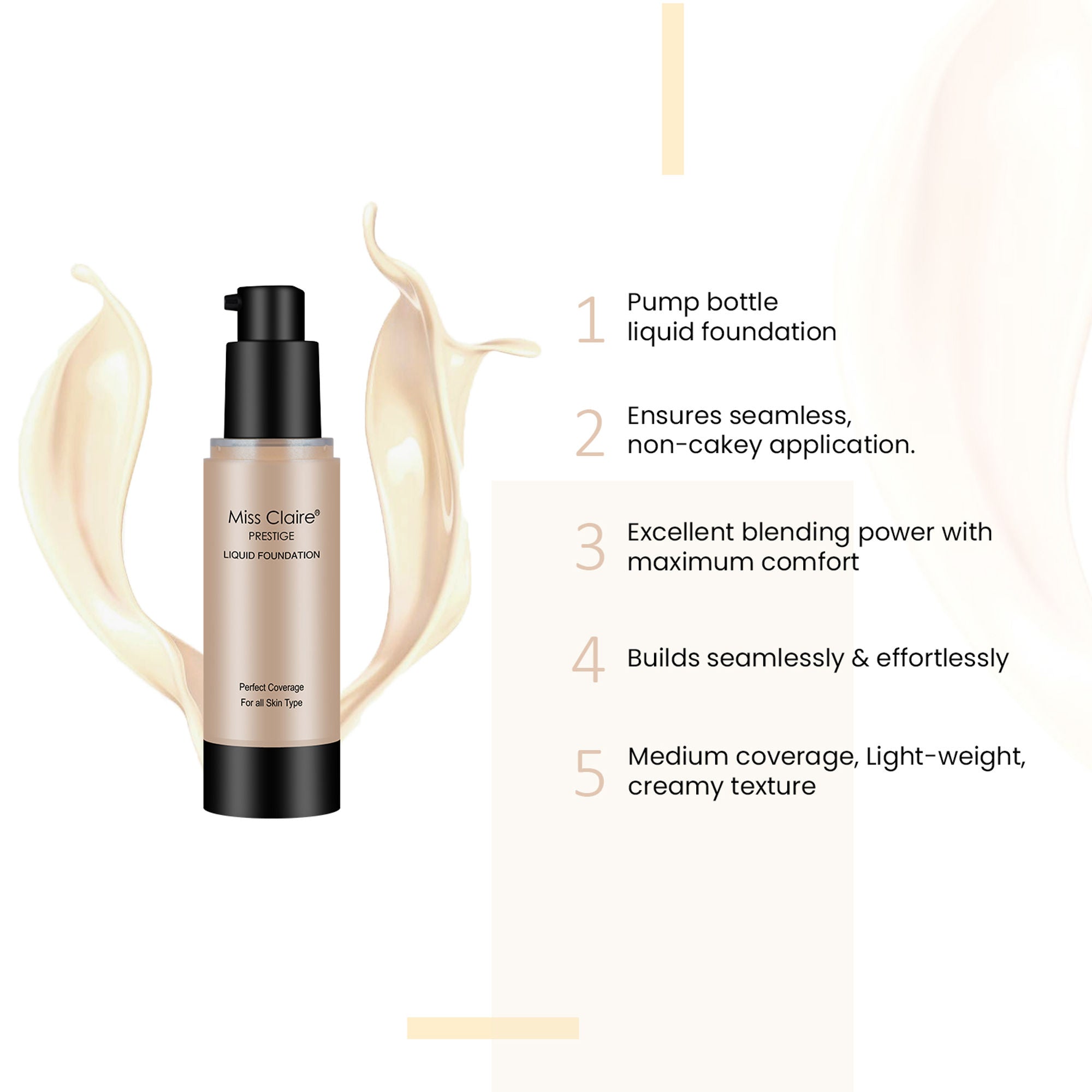 Miss Claire Prestige Liquid Foundation Perfect Coverage - 23 Skin Beige