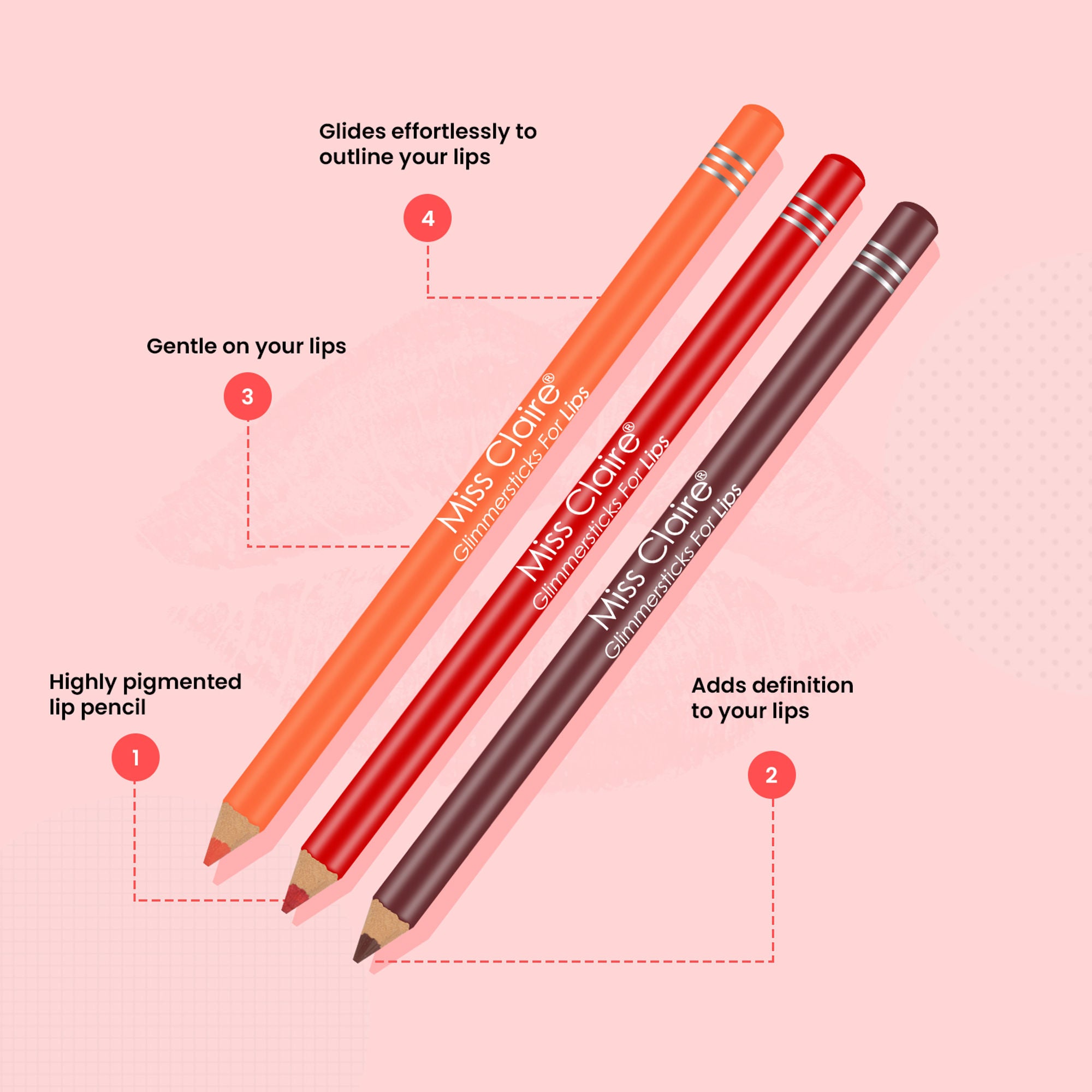 Miss Claire Glimmersticks For Lips - Fiasta Red L-47