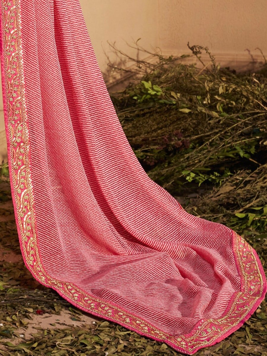 Anouk Striped Printed Sequinned Pure Georgette Leheriya Saree - Distacart