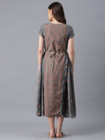 Thumbnail for AURELIA Grey Floral Ethnic A-Line Midi Dress