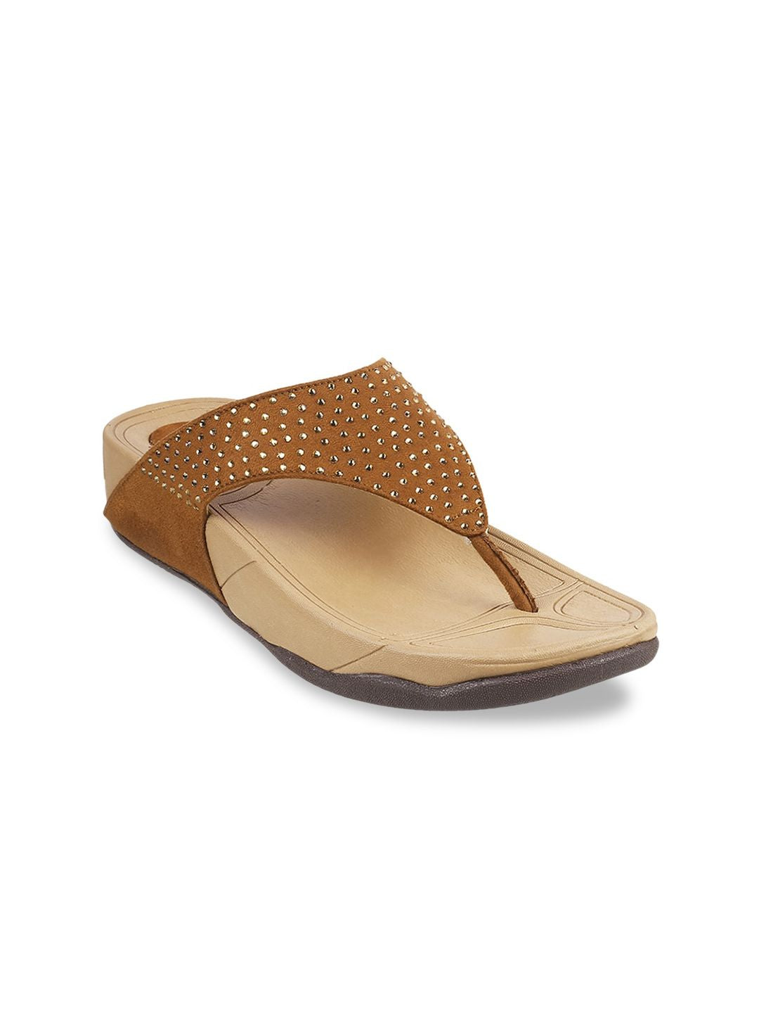Metro Tan Embellished Wedge Sandals