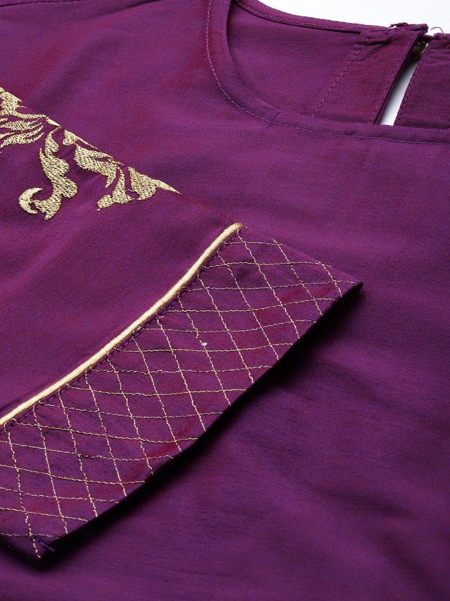 All About You Women Purple Zari Embroidered Regular Kurta with Trousers & Dupatta - Distacart