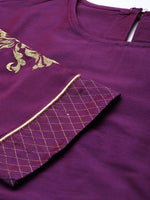 Thumbnail for All About You Women Purple Zari Embroidered Regular Kurta with Trousers & Dupatta - Distacart