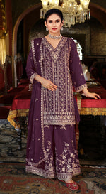 Thumbnail for Anaita Maroon Chinon Stitched Suit with Embroidery Coding Sequence Work - Distacart