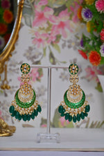 Thumbnail for Green Gold-Polished Beautifully Enamelled Stylish Kundan & Pearl Dangle Women Earrings|Meenakari Chandbali Traditional Ethnic Wear Earrings By House of Ree - Distacart