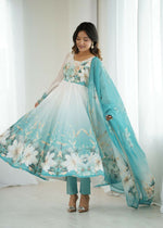 Thumbnail for Joban Fashion Aqua Blue Kurta Set Organza Sequin Embroidery Work - Distacart