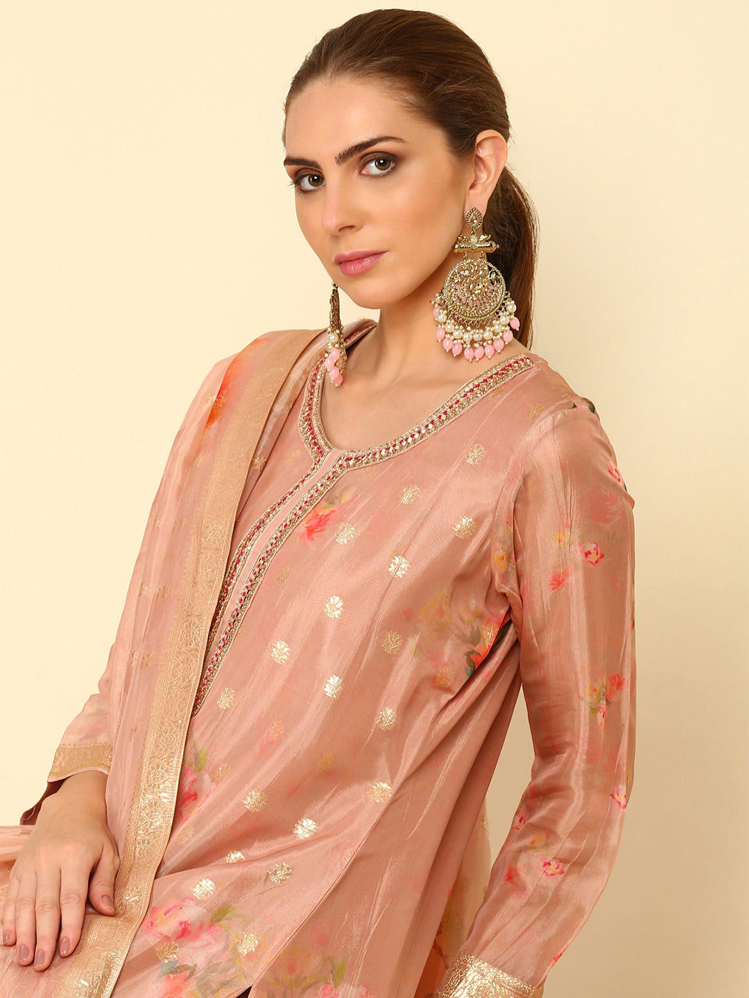 Soch Floral Printed Regular Beads and Stones Kurta with Trouser & Dupatta - Distacart