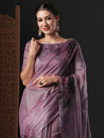 Thumbnail for Anouk Mauve & Green Floral Printed Organza Saree - Distacart