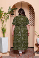 Thumbnail for Miravan Womens Plus Size Pure Cotton Floral Printed Green Button Down A-Line Midi Dress - Distacart