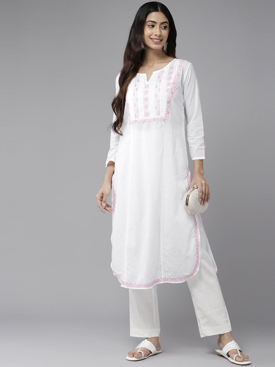 ADA Ethnic Motifs Embroidered Chikankari Cotton Kurta - Distacart
