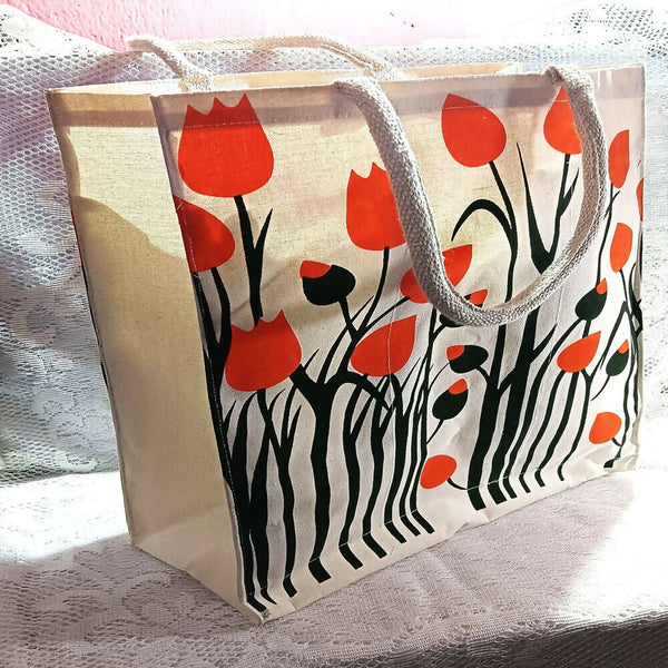 Canvas Jute Bag Flower Print - Distacart