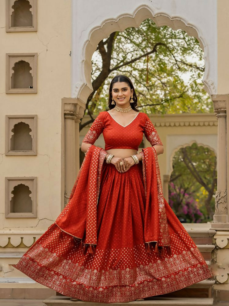 Lehenga Mart Orange Designer Wedding Wear Lehenga Choli - Dista