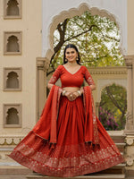 Thumbnail for Lehenga Mart Orange Designer Wedding Wear Lehenga Choli - Dista