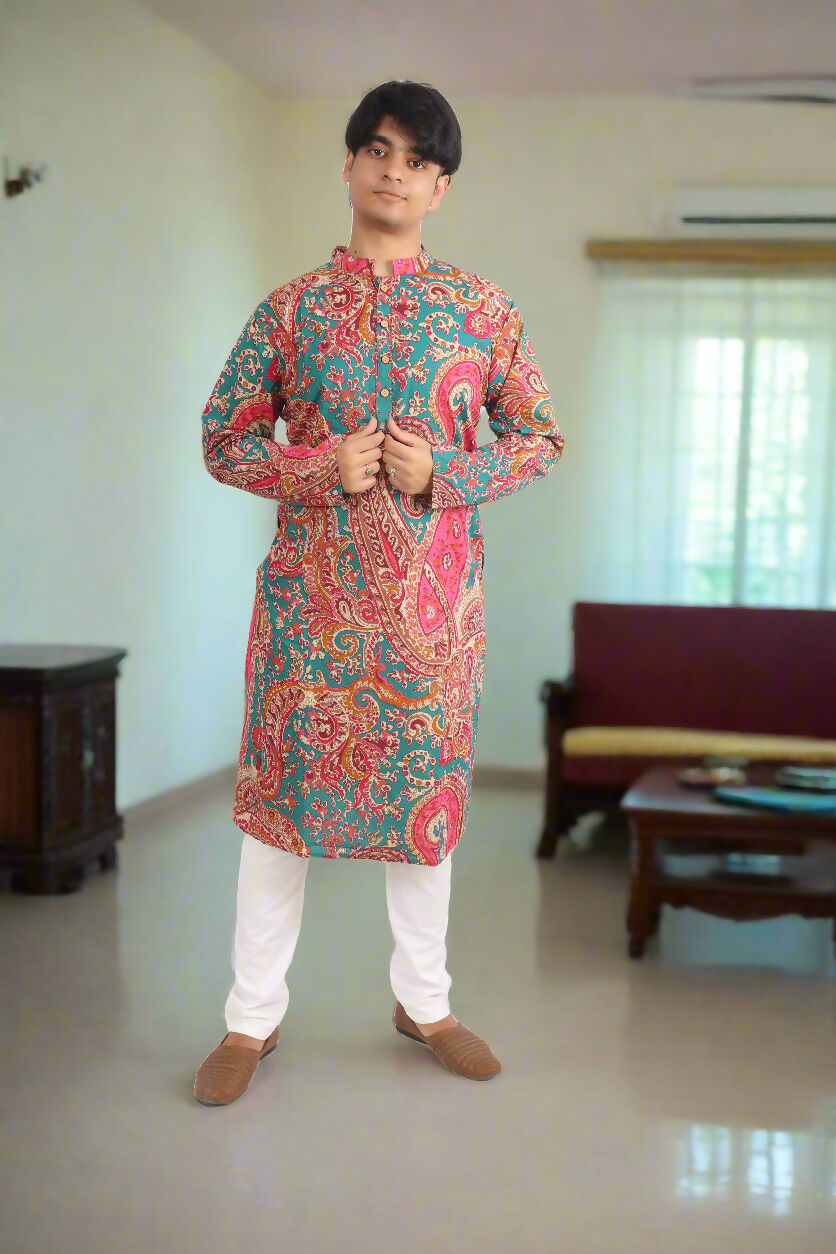 Souchii Men Pure Cotton Ethnic Motif Printed Straight Kurta