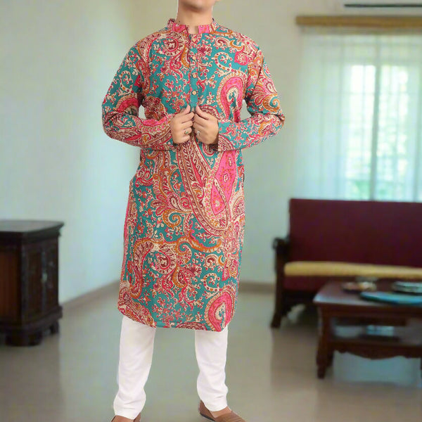 Souchii Men Pure Cotton Ethnic Motif Printed Straight Kurta