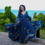 Thumbnail for The52 Women's Gorgeous Printed work Georgette Fabric Flared Gown - Distacart