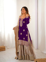 Thumbnail for Lehenga Mart Designer Sharara Suit With Kurta, Sharara, Dupatta For Women-Purple - Distacart