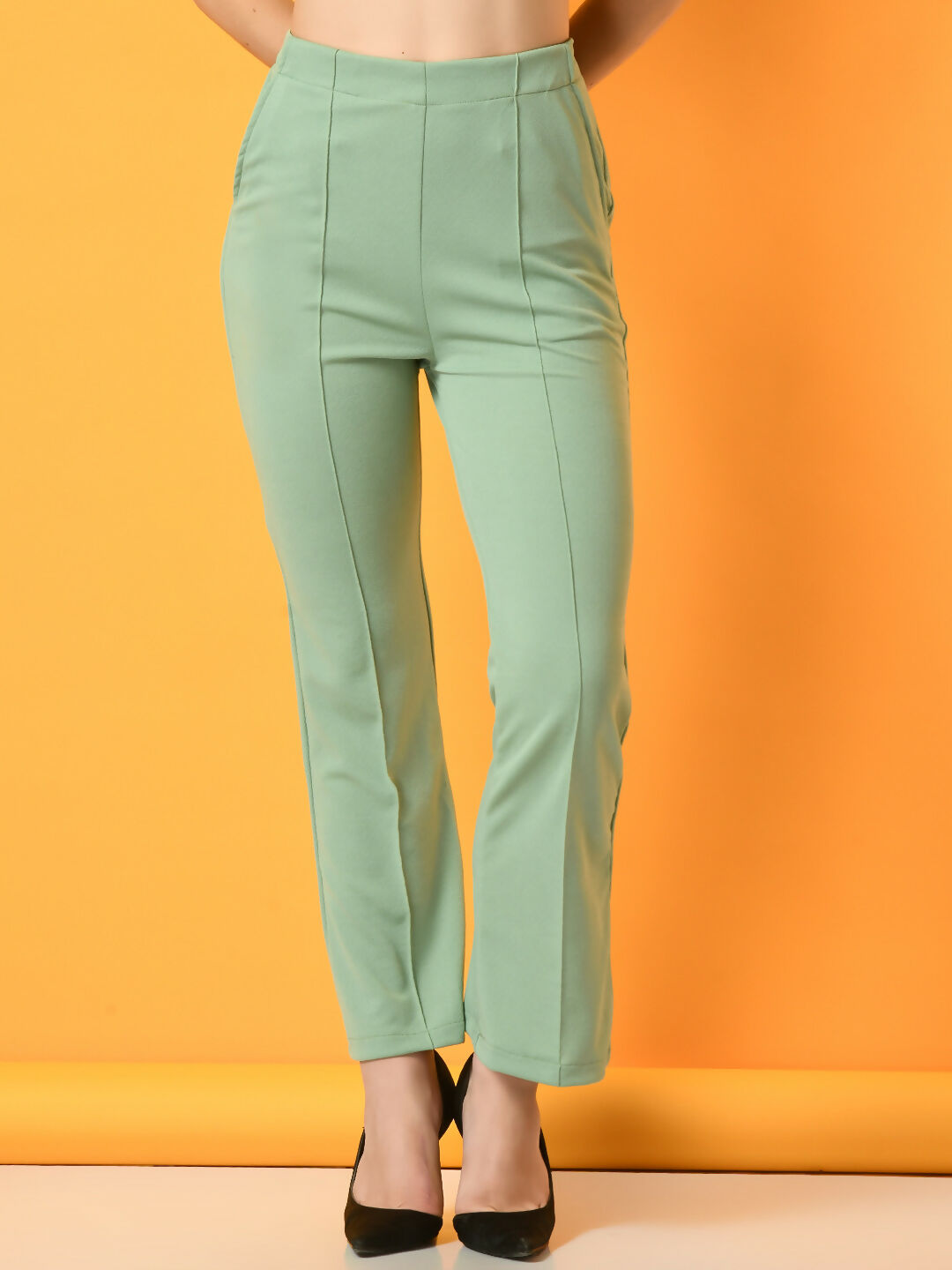 Myshka Women's Green Flared Party Trouser - Distacart